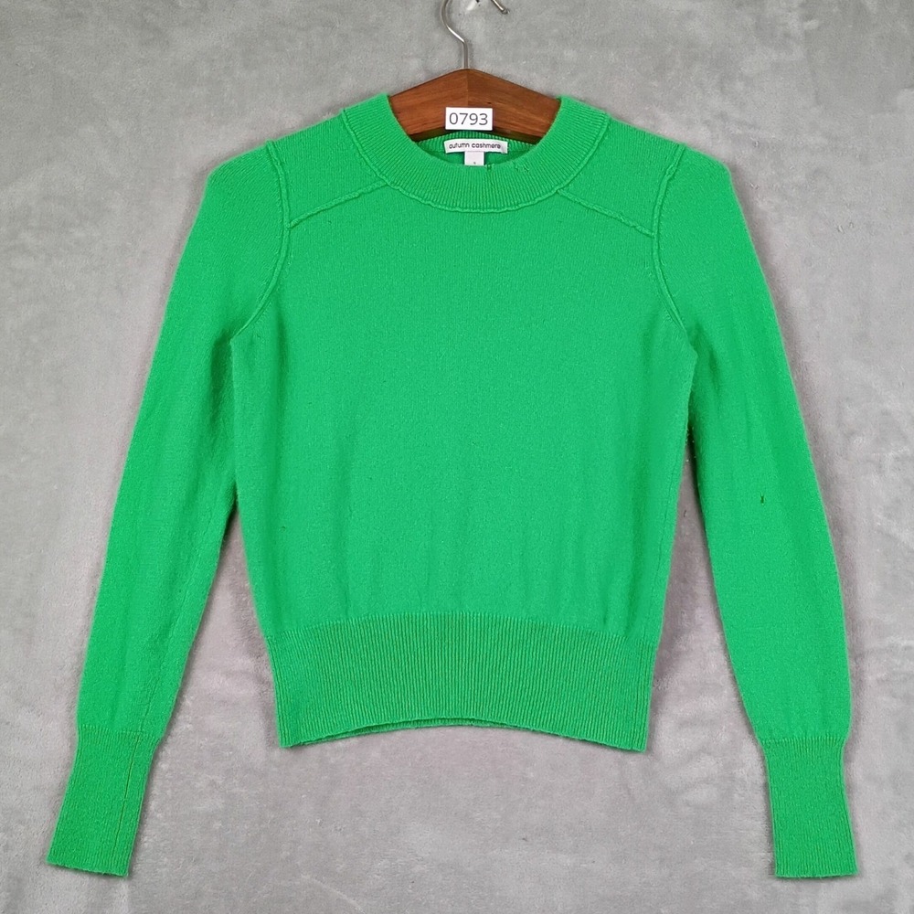 Autumn Cashmere Sweater Women S Green Crewneck Knit Pullover Spring Cottage Core